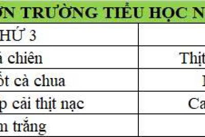 Thực đơn bán trú từ ngày 18/5/2026 – 21/5/2026